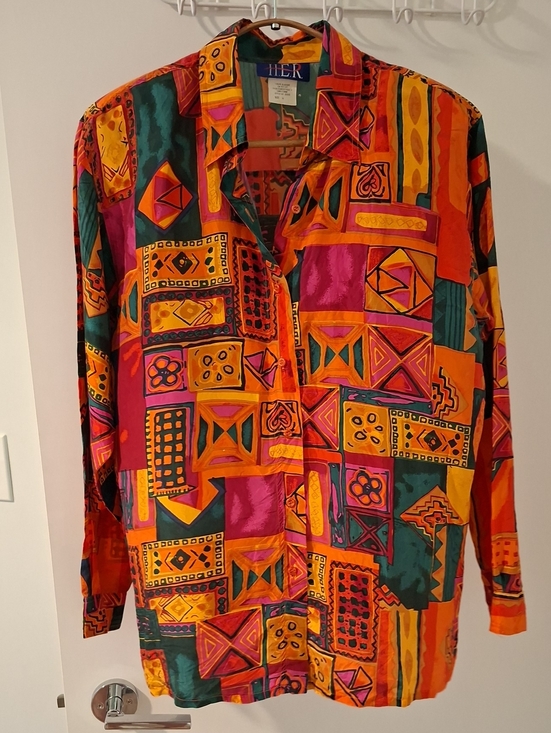 Vintage Tops - Vintage 80's/90's Vibrant Rainbow Floral Graphic 100% Silk Blouse (Size M)